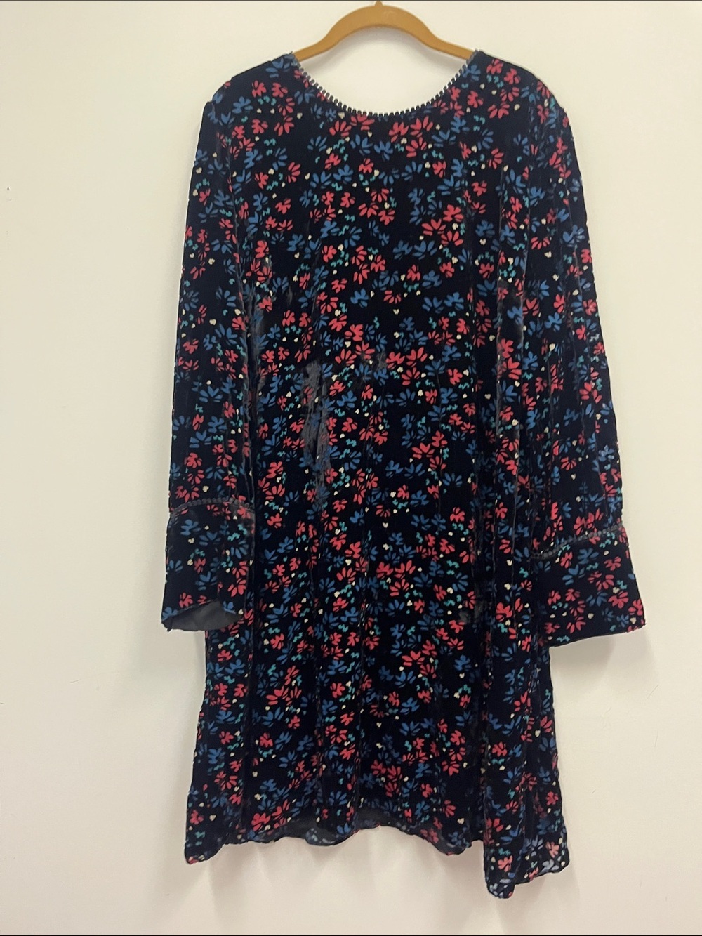 Draper James Black Velvet Dress with Floral Accents size XXL